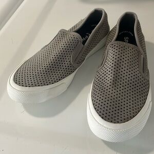 Sperry Top Sider Memory Foam leather cutout slip-on sneakers, gray, size 6 women